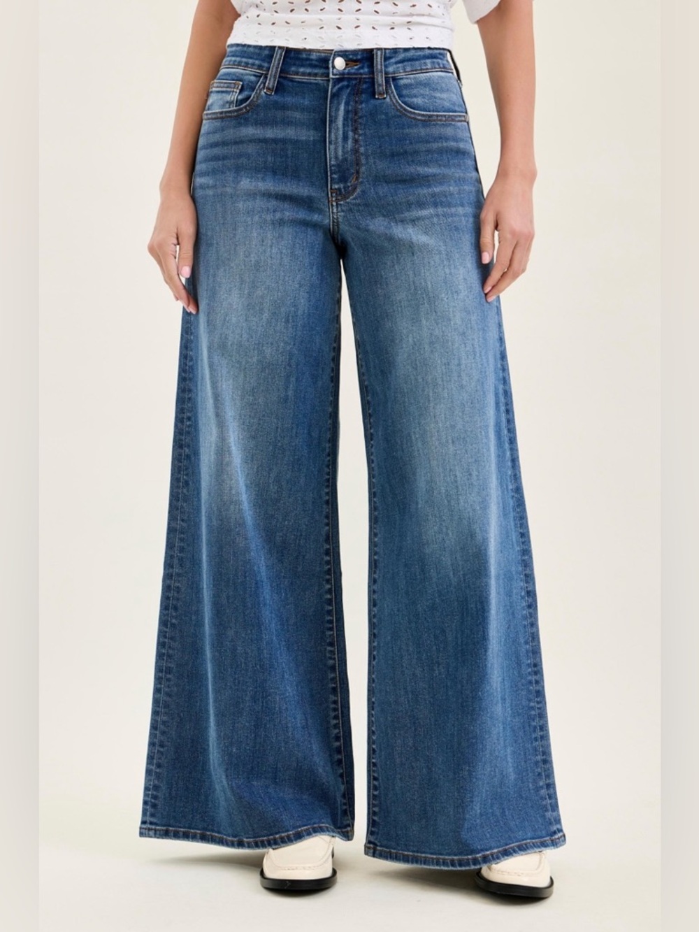 Wide Leg Women's Jeans - Blue